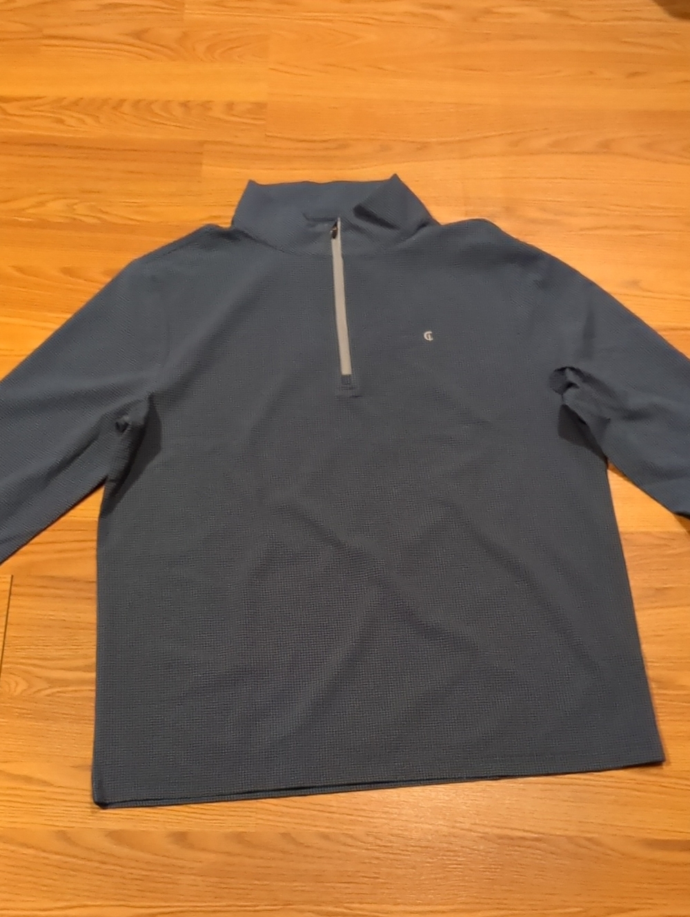 Criquet Shirts Navy Seersucker Performance Golf Quarter Zip Mens L